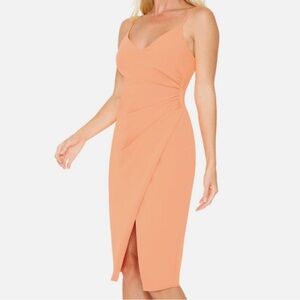 Black Halo Orange Crepe Sleeveless Wrap Dress Mini Length Size 4